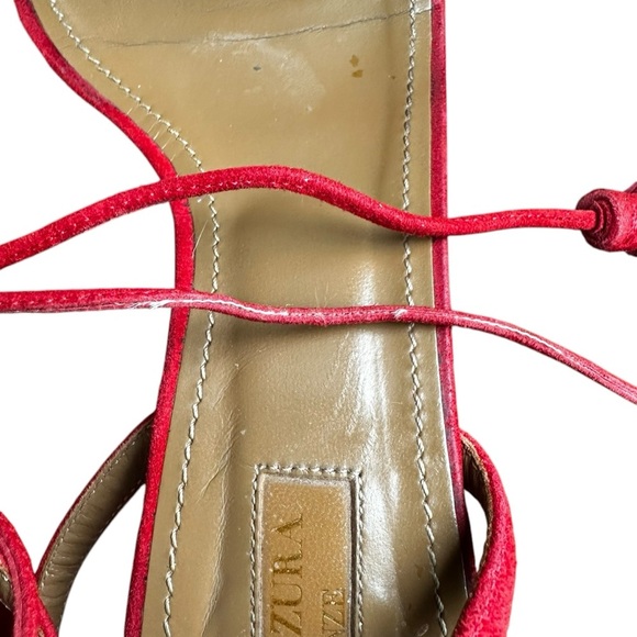 Aquazzura Wild Thing Red 50mm Block Heel City Suede Leather Sandals 38 / US 7.5 - Picture 9 of 12